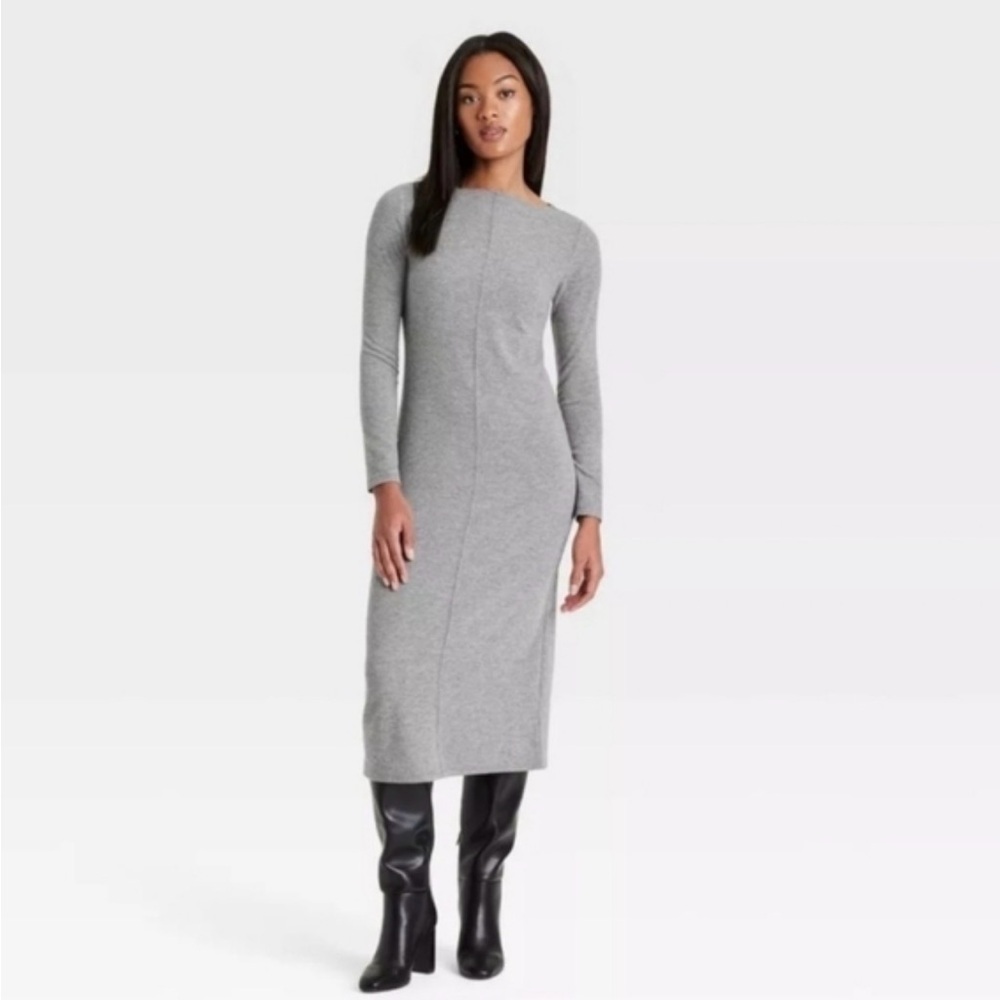 Elegant Gray Long Sleeve Dress